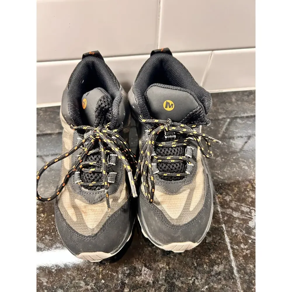 Merrell Kids Black and Gray Waterproof Hiking Boots with Orange Accents